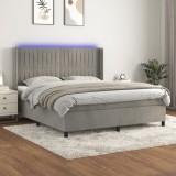 Cumpara ieftin Pat cu arcuri, saltea și LED, gri deschis, 180x200 cm, catifea