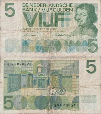 1966 ( 26 IV) , 5 gulden ( P-90a ) - Țările de Jos foto