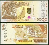 ALBANIA █ bancnota █ 5000 Leke █ 2001 █ P-70s █ SPECIMEN █ UNC █ necirculata