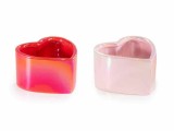 Set 2 vaze flori ceramica rosie, roz irizat Inimioara cm 12 x 11,5 x 7 H