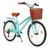 Cumpara ieftin Bicicleta dama, 24 inch, 6 viteze, cos detasabil, portbagaj, V-Brake, sonerie, turcoaz, ProCart