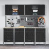 Set dulap lucru &amp; panou c&acirc;rlige, 10 piese, negru, MDF &amp; metal