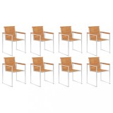 Set 8 Scaune Gradina Gossi, Lemn Acacia, Otel Inoxidabil, 60x56x85 cm, Stivuibile, Rezistente Intemperii