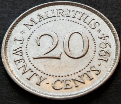Moneda exotica 20 CENTI - MAURITIUS, anul 1994 * cod 455 foto