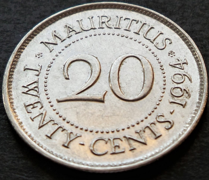 Moneda exotica 20 CENTI - MAURITIUS, anul 1994 * cod 455