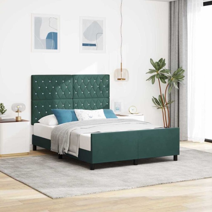 vidaXL Cadru de pat cu headboard Verde &icirc;nchis 140 x 200 cm Catifea