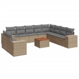 Set canapele de gradina cu perne, 11 piese, bej, poliratan