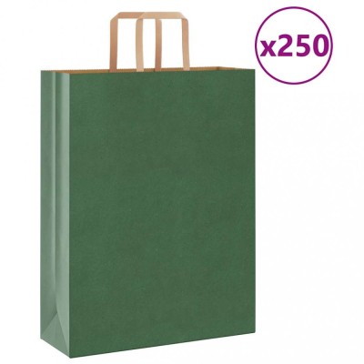 vidaXL Saci de h&amp;acirc;rtie 250 buc cu m&amp;acirc;nere verde 32x12x42 cm foto
