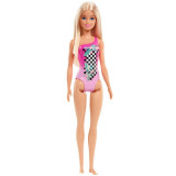 Papusa Barbie Satena cu costum de baie roz Mattel, 29 cm, 3 ani+