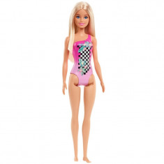 Papusa Barbie Satena cu costum de baie roz Mattel, 29 cm, 3 ani+