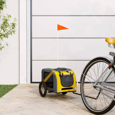 vidaXL Remorcă bicicletă animale companie, galben/gri, oxford/fier foto