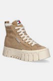 Tommy Jeans pantofi de piele &icirc;ntoarsă TJW VULC FLATFORM SUEDE WL culoarea maro, cu platformă, izolare ușoară, EN0EN02894