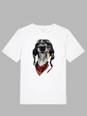 Tricou imprimat alb, Caine rebel, bumbac 100%