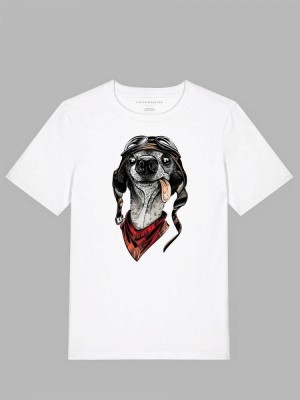 Tricou imprimat alb, Caine rebel, bumbac 100% foto
