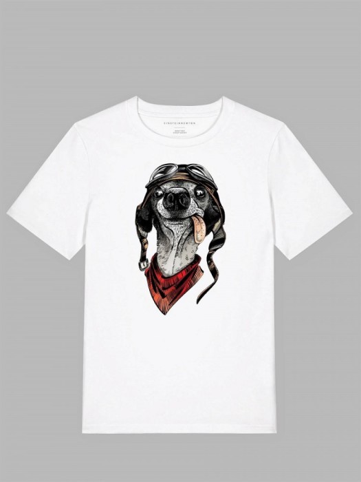 Tricou imprimat alb, Caine rebel, bumbac 100%