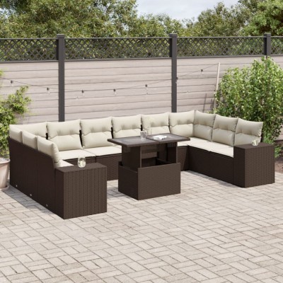 vidaXL Set canapele de grădină cu perne, 11 piese, maro, poliratan 3269413 foto