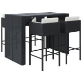 Set mobilier bar de gradina cu perne, 5 piese, negru, poliratan