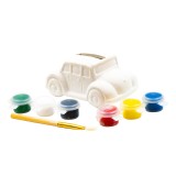 Set creativ pentru pictat pusculita masinuta,pensula si 6 culori incluse,ceramica,9.4x6x4.5 cm