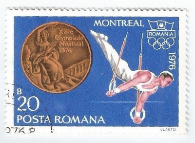 *Romania, LP 923/1976, Medalii Olimpice, J.O. de Vara, Montreal, 20 bani, eroare, oblit. foto