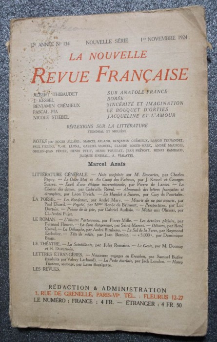 La Nouvelle Revue Francaise no 249, 1er juin 1934