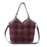 Geanta Dama Piele Naturala Visinie, Casual, Umar, 32x15x29cm, Fabricata in Italia, Geanta de umar, Visiniu