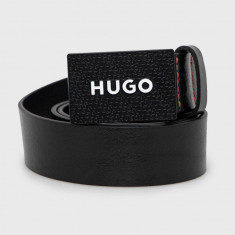 HUGO curea de piele bărbați, culoarea negru 50480856