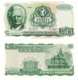 NORVEGIA █ bancnota █ 50 Kroner █ 1981 █ P-37d █ UNC █ necirculata