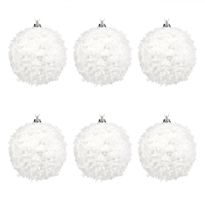 Set Globuri Crăciun, Sagre, 8 cm, Culoare Albă, 6 Bucăți