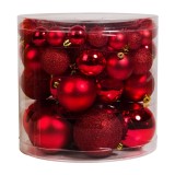 Set 54 de globuri pentru brad, dimensiuni asortate, rosu