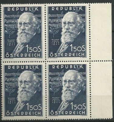AUSTRIA 1951 - COMEMORARE ,COMPOZITORI ,W. KIENZEL , BLOC DE 4 NESTAMPILAT foto