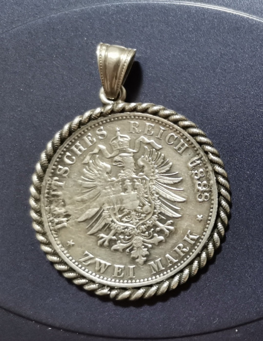 SV * Germania 2 MĂRCI / ZWEI MARK 1888 A * Regele Friedrich * &icirc;n medalion