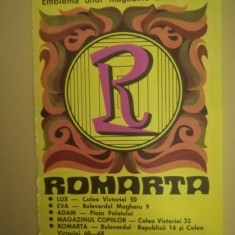 1972, Reclama ROMARTA, ADAM, EVA, LUX 19 x 12 cm , BUCURESTI magazine comunism