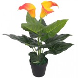Cumpara ieftin Floare de crin cală artificială cu vază, 45 cm, roșu și galben, vidaXL