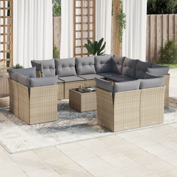 vidaXL Set canapele de grădină cu perne, 12 piese, bej, poliratan 3218519