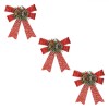 Set Fundițe Decorative Crăciun, Model Trei Bucăți, Tinsel și Conuri, Culoare Roșu, Dimensiune 12.5cm, Oem