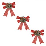 Set Fundițe Decorative Crăciun, Model Trei Bucăți, Tinsel și Conuri, Culoare Roșu, Dimensiune 12.5cm, Oem