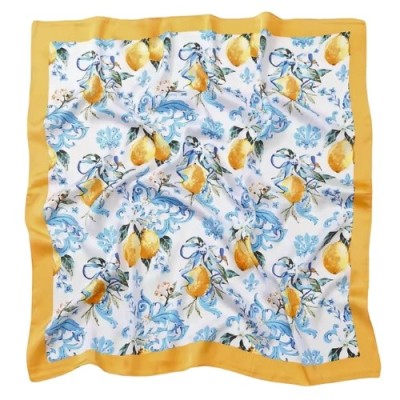 Esarfa satin imprimeu lamaie alb-albastru foto