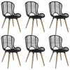 Set 6 Scaune Bucatarie Gossi, Negre, Ratan Natural si Lemn, 48x64x85 cm, Design Vintage