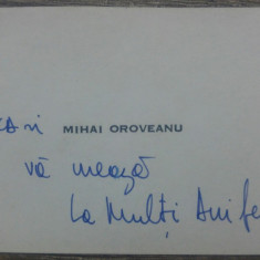 Mihai Oroveanu, carte de vizita cu dedicatie olografa