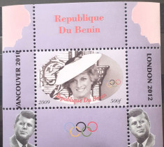 Benin 2009 J.O. Vancouver 2010 , London 2012 Lady Diana, bloc Mnh foto