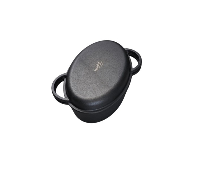 Oala ovala din fonta pentru friptura de rata 2&icirc;n1 &ndash; 38*26*12 cm cu maner Handy KitchenServ
