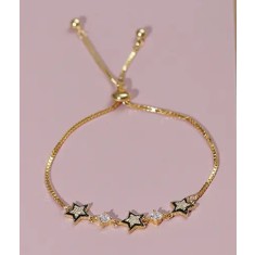 Bratara Din Argint -- 3 STELUTE -- Placata Aur ARG410E