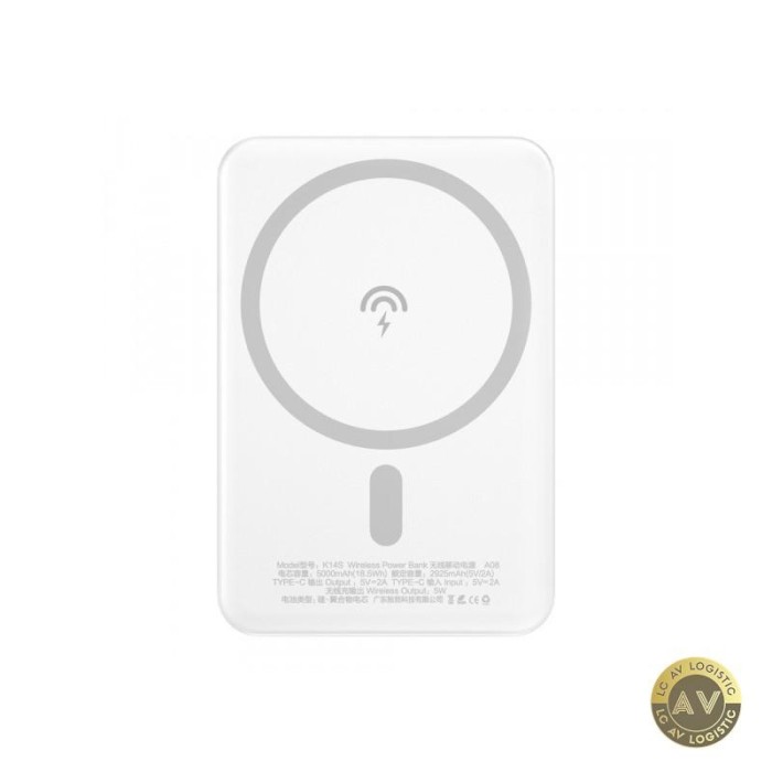 Baterie Externa Wireless Dudao K14S 5000mAh 10W PD + QI 1 x QI - 1 x USB-C Alba