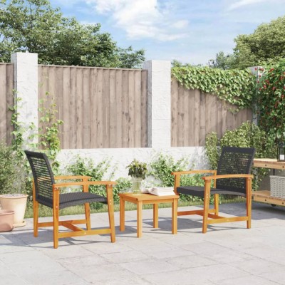 vidaXL Set mobilier bistro, 3 piese, poliratan negru/lemn de acacia foto