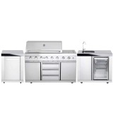 Bucatarie de exterior modulara, gratar, chiuveta, frigider si dulap cu blat de lucru compozit, ALL&#039;GRILL 100930-V10