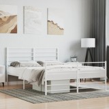 vidaXL Cadru de pat metalic cu tablie, alb, 160x200 cm