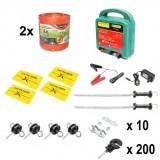 Kit complet gard electric 12/220V, 6.5 Joule lungime fir 2000m, 200 izolatori si placute avertizare Breckner Germany