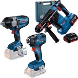 Bosch GBH 187-LI One Chuck + GDR 18V-200 + GDS 18V-1600 HC - Rotopercutor SDS-Plus cu 2 acumulatori Li-Ion 18 V 5 Ah 2.4 J valiza plastic + Masina de