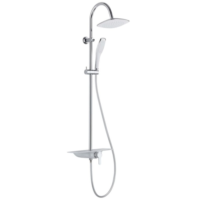 SCH&Uuml;TTE Set de duș baterie cu monocomandă și tavă &bdquo;WATERWAY&rdquo;, alb-crom 435032