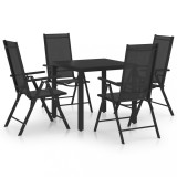 Set de masă pentru grădină, 5 piese, negru, aluminiu